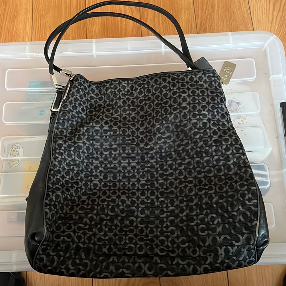 Coach Black OP Art Fabric and Leather Madisson Needlepoint Hobo